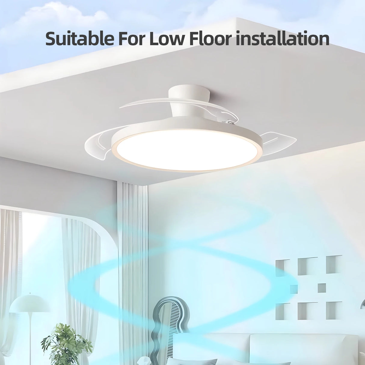 Modern Invisible Ceiling Fan with LED Light - DC Motor & Remote