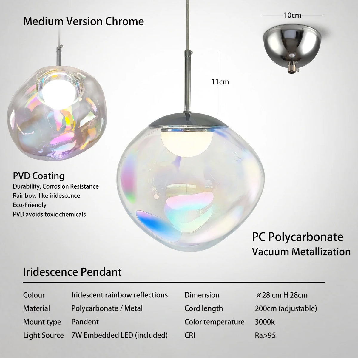 Lighting Iridescence PVD Rainbow Dining Pendant Light - Modern Hidden LED Hanging Lamp for Commercial & Home Ceiling Decor