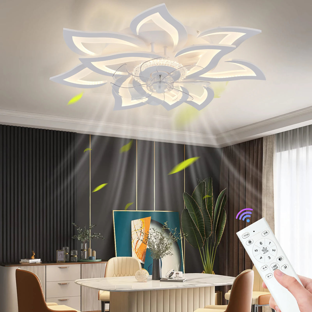 Modern LED ceiling fan lights with remote control chandelier lights Lamps for room living room dining room home appliance