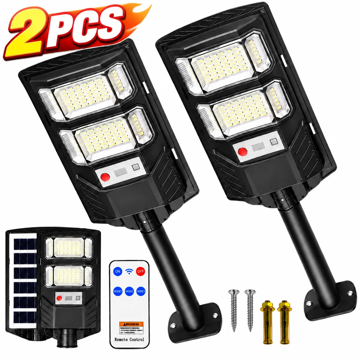 Outdoor Solar Street Lights with Remote Control (2/4-Pack) - Super Bright LED Motion Sensor Security Wall Lamps for Yard, Garden & Garage