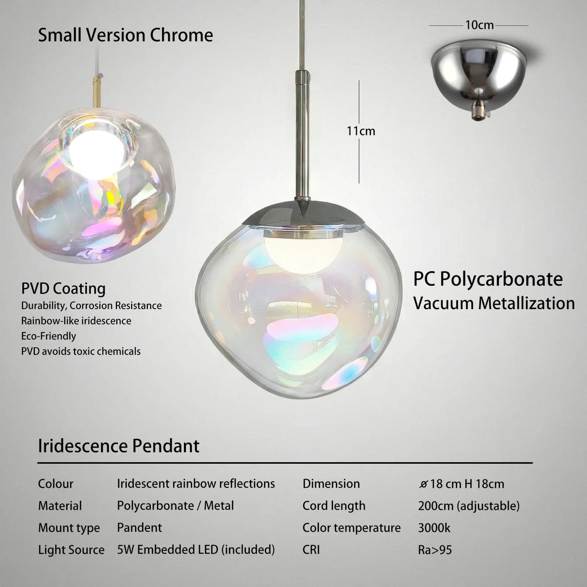Lighting Iridescence PVD Rainbow Dining Pendant Light - Modern Hidden LED Hanging Lamp for Commercial & Home Ceiling Decor