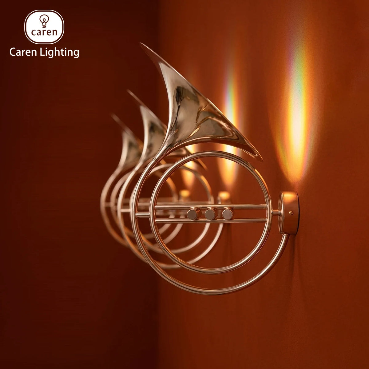 Caren Lighting Wall Light Vienna Horn Inspired Decorative Lighting Fixture 6 Valve Buttons Gold Chrome LED Premium Polished