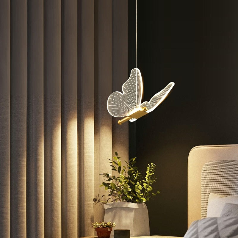 Led Acrylic Butterfly Chandelier Lamparas Colgantes Para Techo Lustres Quarto Room Decor Pendant Lights Suspension Luminaire