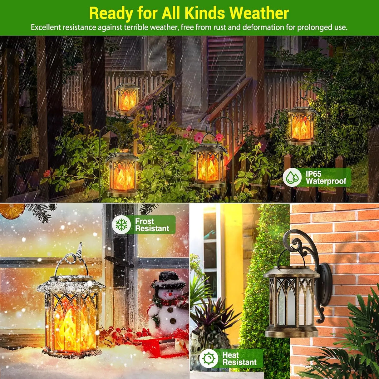 Waterproof Outdoor Solar Flame Lantern - Auto On/Off Vintage Bronze Hanging Decorative Light for Patio, Garden & Table