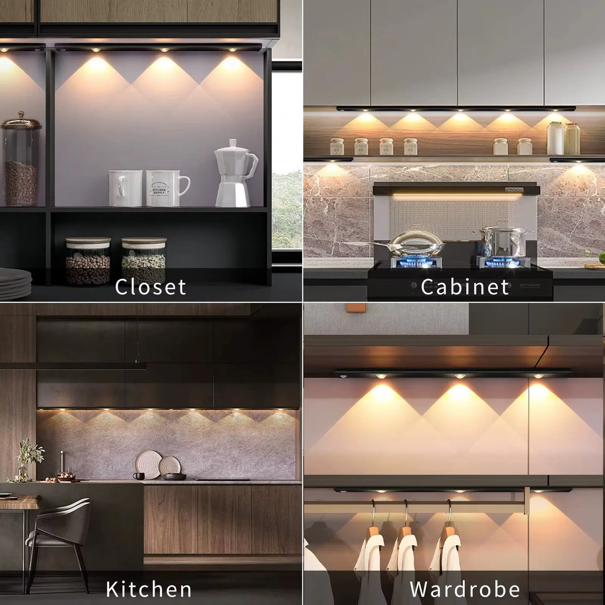 Ultra-Thin Motion Sensor LED Under Cabinet Light (Wireless & Rechargeable) - 3-Color Dimmable Lighting for Kitchen, Wardrobe & Bedroom