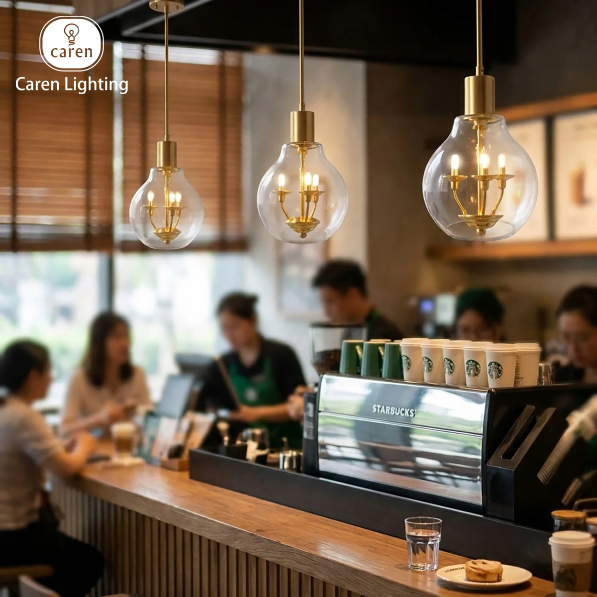 Caren Lighting Dreamy Light Giant Chandelier Black Electroplated Transparent Glass King Edison Ghost Pendant Hand-Blown