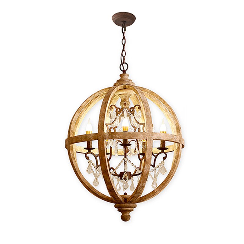 Retro Chandelier Lighting Industrial Hanging Pendant Lamp Globe Dining Living Room Wood Farmhouse Vintage Island Light
