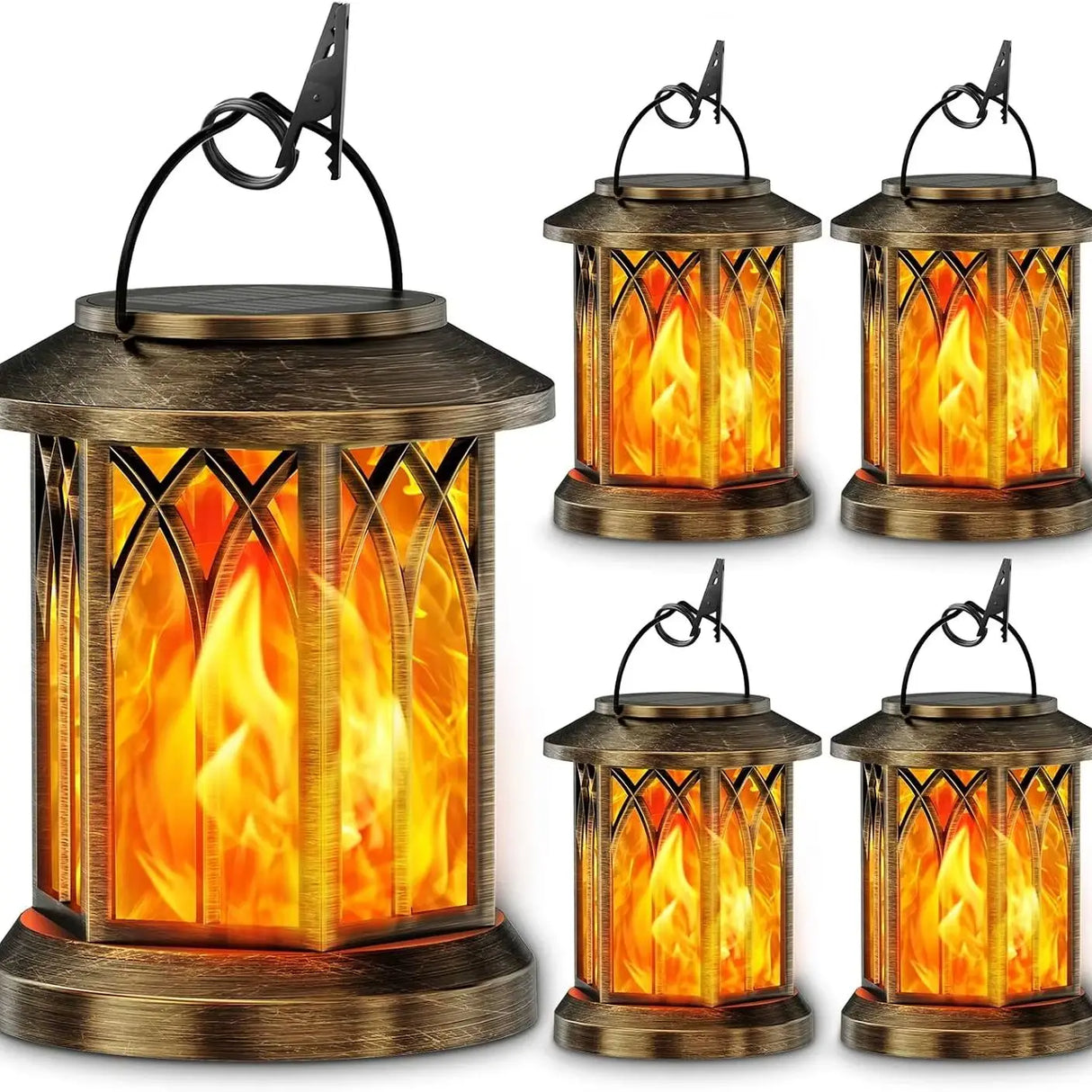 Waterproof Outdoor Solar Flame Lantern - Auto On/Off Vintage Bronze Hanging Decorative Light for Patio, Garden & Table