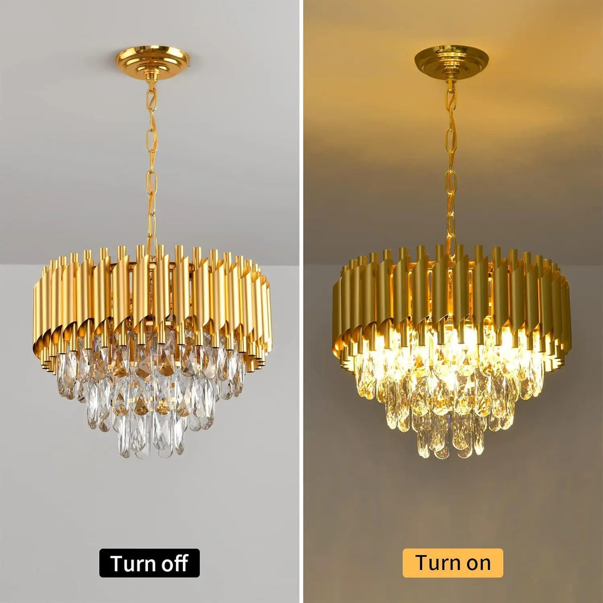 Modern Gold Crystal Chandelier, Luxury 3-Tier K9 Crystal Chandelier for Dining Room/Living Room/Kitchen Island/Bedroom