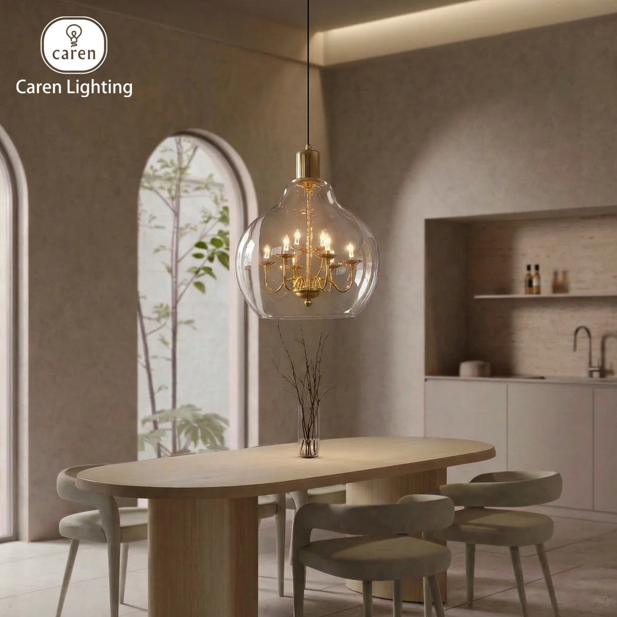 Caren Lighting Dreamy Light Giant Chandelier Black Electroplated Transparent Glass King Edison Ghost Pendant Hand-Blown