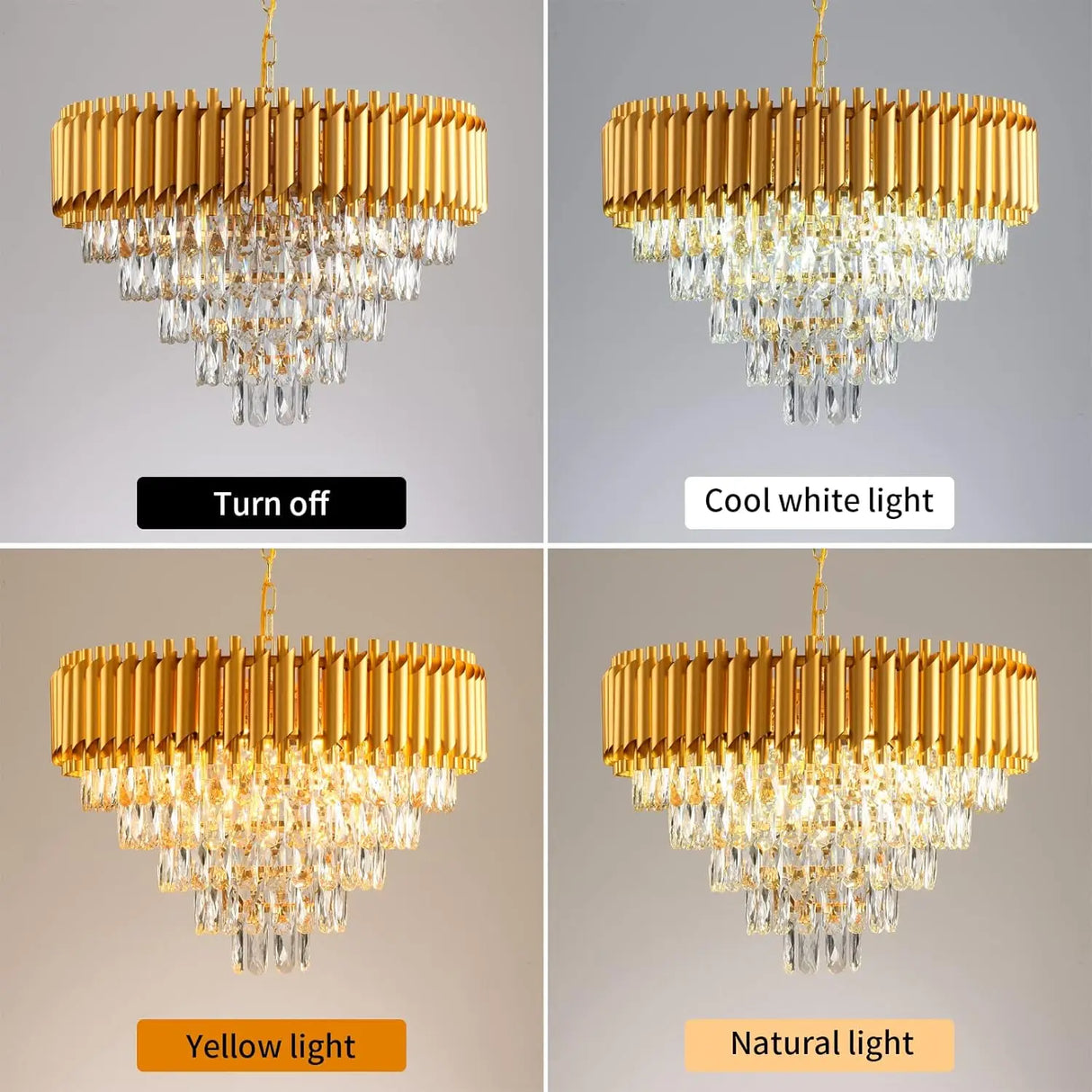 Modern Gold Crystal Chandelier, 5-Tier Raindrop Effect K9 Crystal Chandelier for Living Room/Dining Room/Bedroom