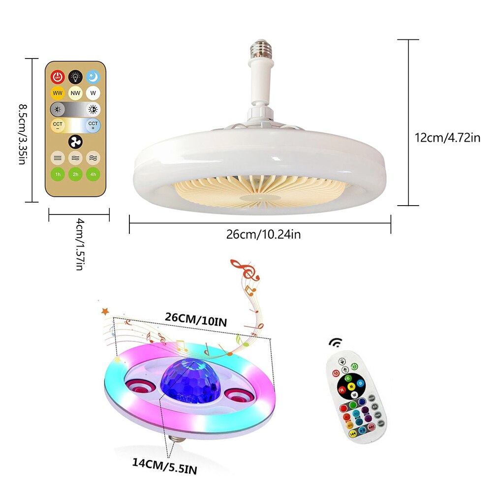 E27 Ceiling Fan Light Speaker Music Projection Light With Remote Control Fan Light Ceiling Lamp Bedroom Decorative Lamp 85V-265V