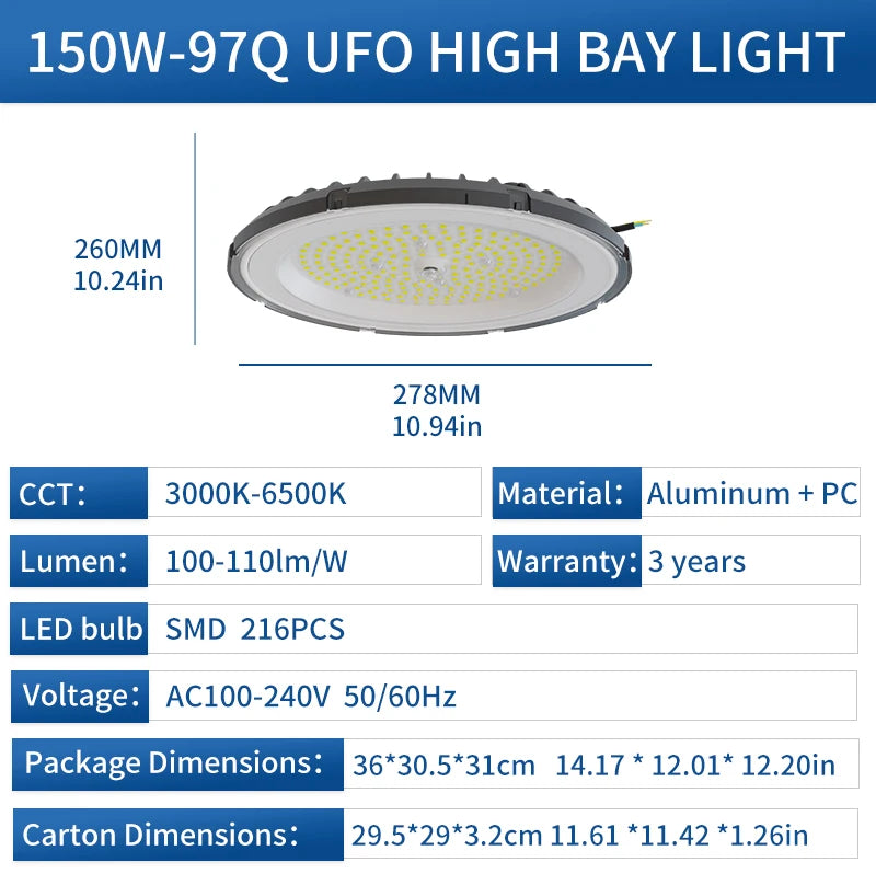 4PCS 100W/200W UFO LED High Bay Lights (30,000LM) - Super Bright Waterproof Industrial Lighting Fixtures for Garage, Gym & Warehouse