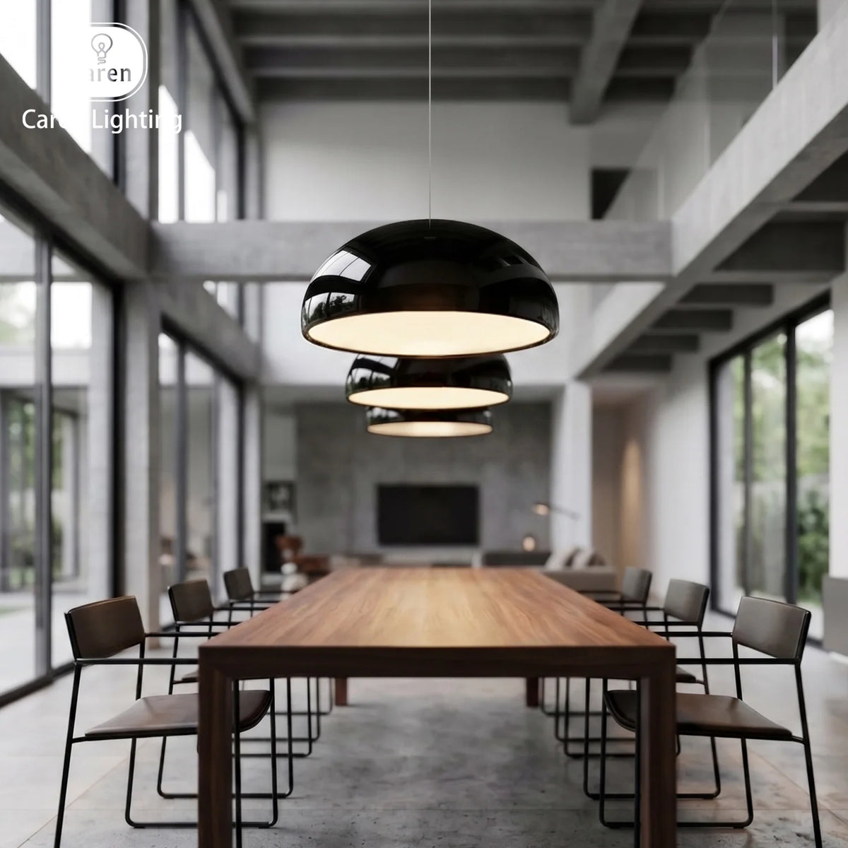 Contemporary Glossy Dome Shade Chroma Dome Black White Orange Red Vibrant Distinct Retro Minimalist Dining Room Pendant Light