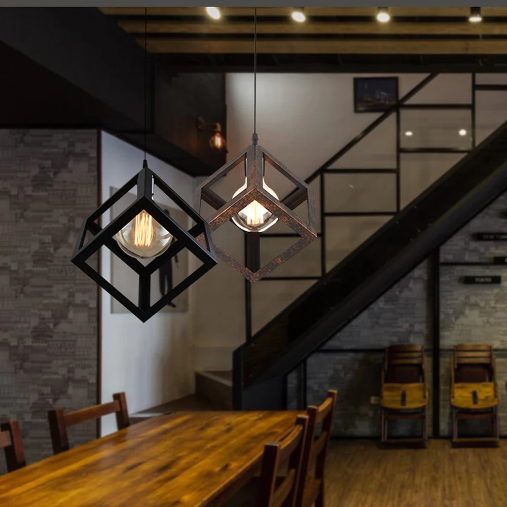 Nordic Style 3 in 1 Pendant Lights Creative Geometric Lamp Shade Cube E27 Base Metal Hanging Light Square Ceiling Lighting Decors
