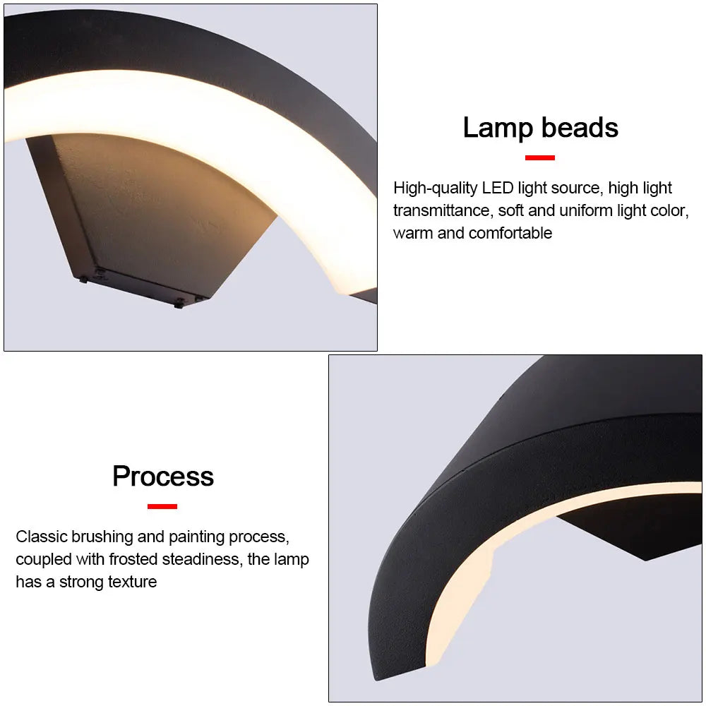 18/24W Modern PIR Motion Sensor Curved Led Wall Lamp Outdoor Waterproof IP65 Front Door Garden Porch Sconce Induction Wall Light