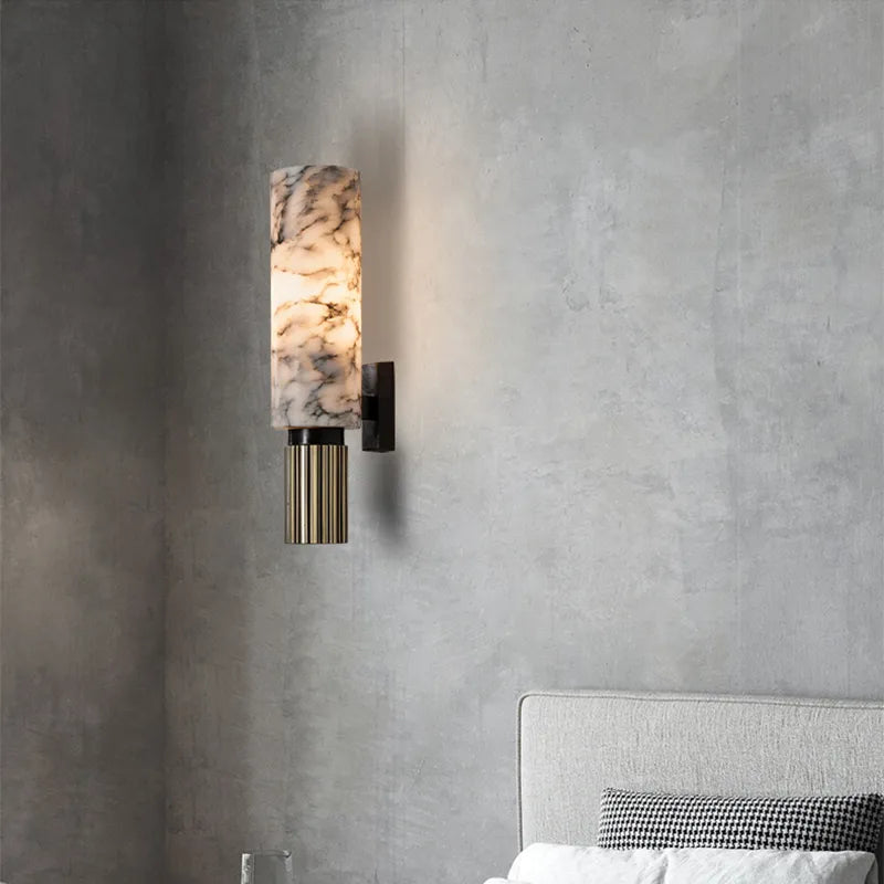 FSS Modern Chinese Marble Wall Lamp Copper Light Luxury Natural Marble Wall Lamp Villa Aisle Corridor Bedroom Study Wall Lamp