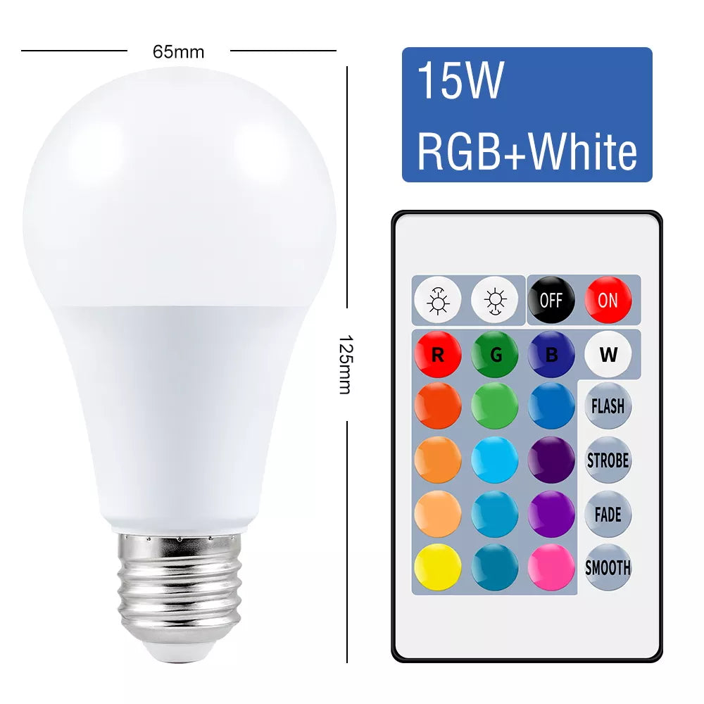 220V E27 RGB LED Bulb Lights 5W 10W 15W RGBWW Light 110V LED Lampara Changeable Colorful RGBW LED Lamp With IR Remote Control