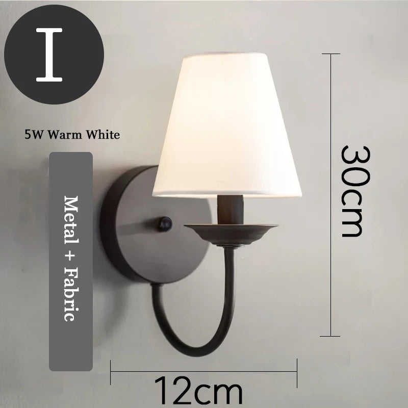 American Classic Fabric Wall Lamp Nordic Retro Led Bedside Light Indoor Bedroom living room sofa Corridor Stairs Decors Sconce