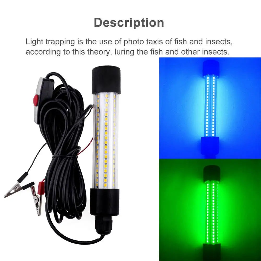 20W Underwater Submersible Fishing Light 12V-24V - 126 LED Green Lure Finder Lamp