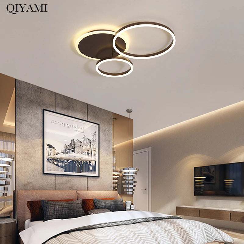 Modern Round Design Ceiling Lights For Living Room Bedroom Gold White Coffee Painted Circle Rings Lighting Fixtures Luminaire