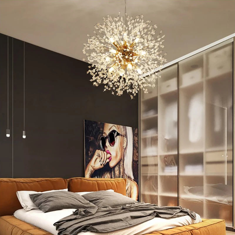 Modern Dandelion LED Pendant Light - Crystal Firework Chandelier for Living Room