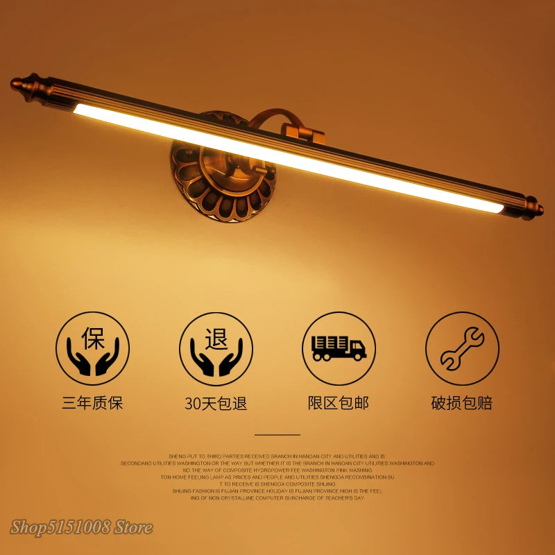 Waterproof Retro LED Bathroom Mirror Lamp - Vintage Metal Vanity Light Sconce
