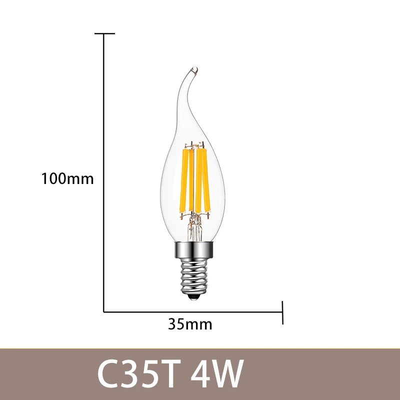 Vintage LED Filament Bulbs C7 C35 T20 G40 - 4W 6W Dimmable E14 E12 Decorative Ampoule