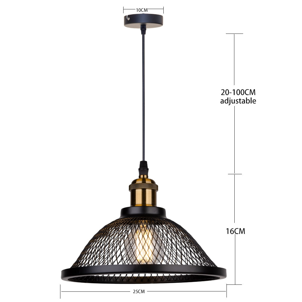 Vintage Retro Black Iron Net-Cage Kitchen Pendant Light E27 LED Hang lamp Fixture For Bedroom Living Room Restaurant