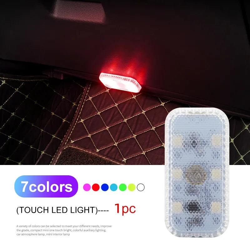 LED Touch Light Mini Wireless Car Interior Lighting Auto Roof Ceiling Reading Lamp for Door Foot Trunk Storage Box USB Charging