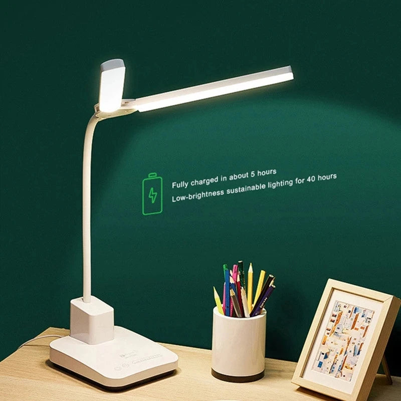 LED Desk Lamp Double Head 52cm USB Charging Stepless Dimming Eye Protection Reading Book Lights Three-color Switch Table Light