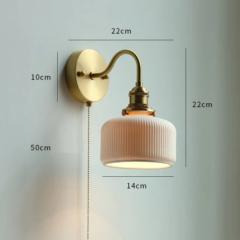 IWHD Flower Glass Copper Wall Lamp Sconce Pull Chain Switch LED Bedroom Bathroom Mirror Stair Light Nordic Modern Wand lamp