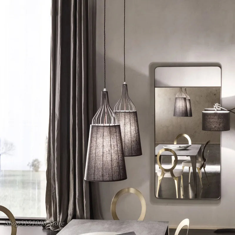 American fabric pendant lamps modern Simple pendants light Nordic living room bedroom creative personality LED iron Hanging Lamps