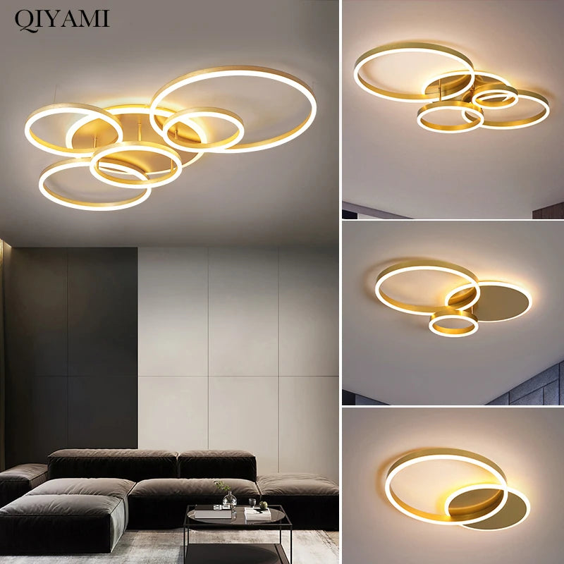 Modern Round Design Ceiling Lights For Living Room Bedroom Gold White Coffee Painted Circle Rings Lighting Fixtures Luminaire