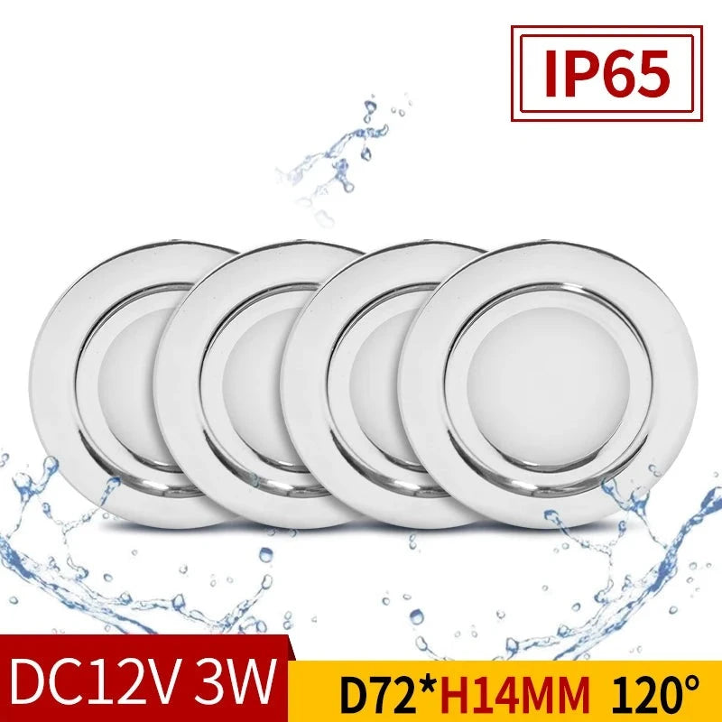 4/8PCS Stainless steel waterproof LED spotlight IP65 bathroom Ceiling or boat Built-in outdoor house Slim mini 12V downlight