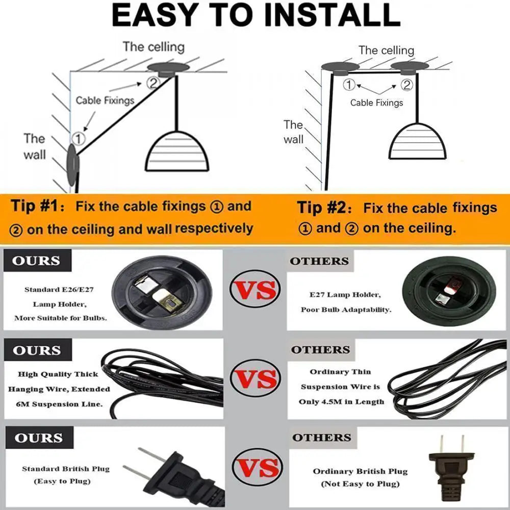 Industrial Metal Wire Cage Pendant Light Plug In Vintage Edison Swag Hanging Light with On/off Switch Pendant Lighting (Gold)