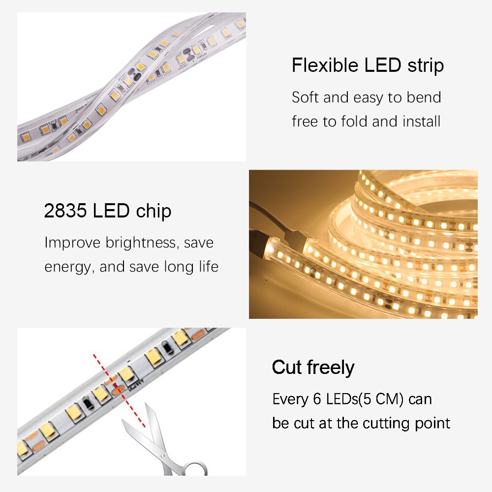 DC 12V/24V LED Strip Waterproof IP67 120LEDs/m Natural White 4000K /Warm White Flexible Tape 2835 LED Light Lamp 0.5m-10m
