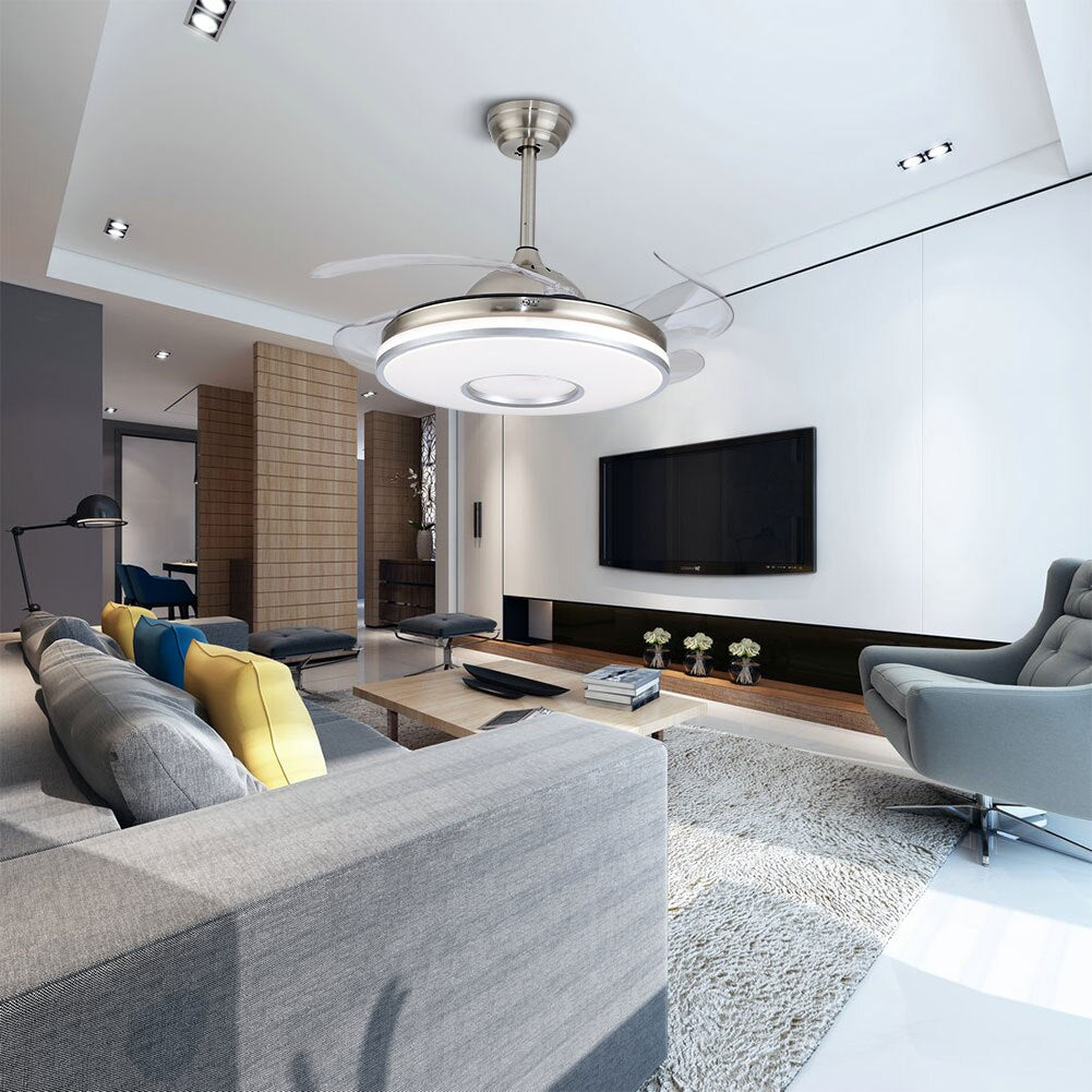 Modern Retractable Ceiling Fan Light CCT Dimmable LED Remote LED Chandelier
