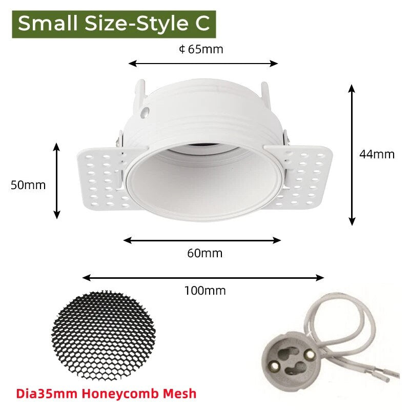 Frameless Recessed LED Ceiling Downlight Adjustable Mount Frame Socket GU10/MR16/MR11 Bulb Holder Spot Lighting Fitting Fixture