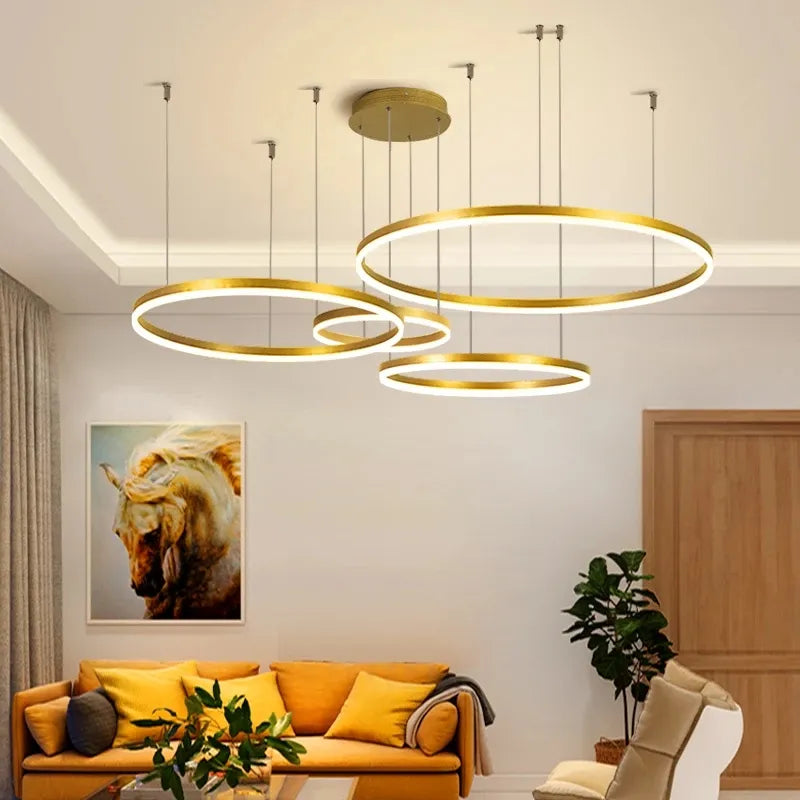 Modern Led Ceiling Chandelier home decor Brushed Rings  Mounted For Bedroom Living Room Hanging Lamp  Lustre Indoor Lighting