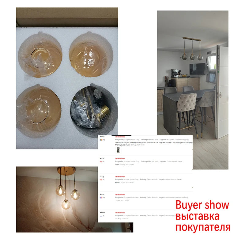Amber Smoke Gray Clear Glass Pendant Lamp LED Hanging Light for Dining Room Table Kicthen Island Bedroom Bedside Lighting