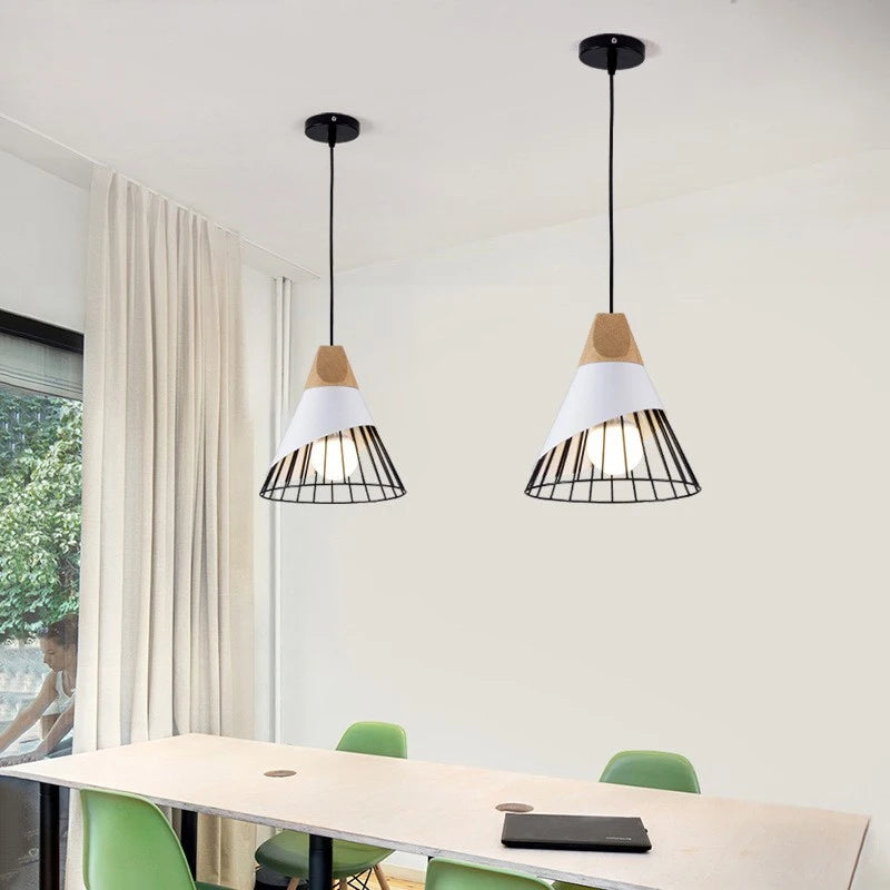 Modern Industrial Lamp Loft Wood Pendant Lights Nordic Iron Hanging Lamp Kitchen Pendant Lamp Bedroom Dining Room Lights