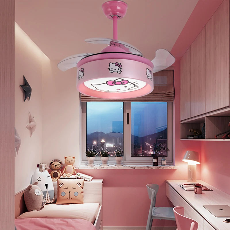 Modern children bedroom decor led invisible ceiling fan light lamp living dining room ceiling fans with lights remote control