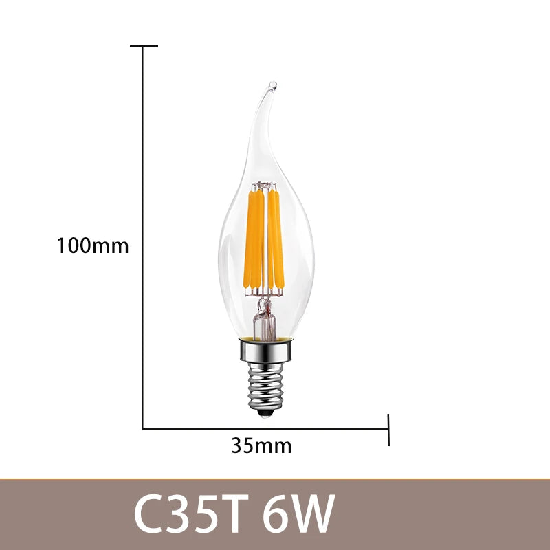 Vintage LED Filament Bulbs C7 C35 T20 G40 - 4W 6W Dimmable E14 E12 Decorative Ampoule