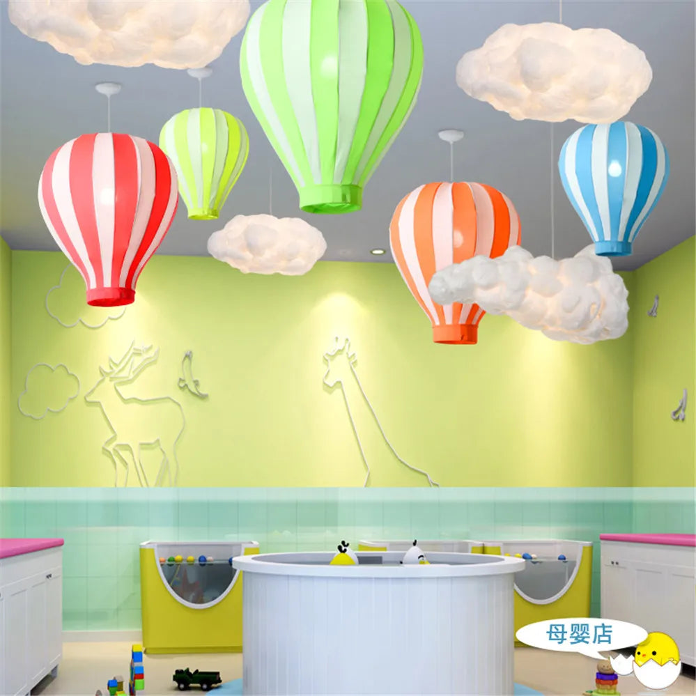 Nordic Cloth Hot Air Balloon Pendant Lights For Baby Room Nursery Children Restaurant Art Deco Hanging Lamp Colorful Led Fixture