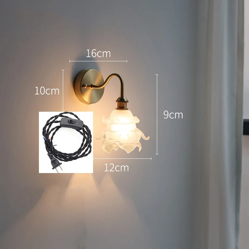 IWHD Flower Glass Copper Wall Lamp Sconce Pull Chain Switch LED Bedroom Bathroom Mirror Stair Light Nordic Modern Wand lamp