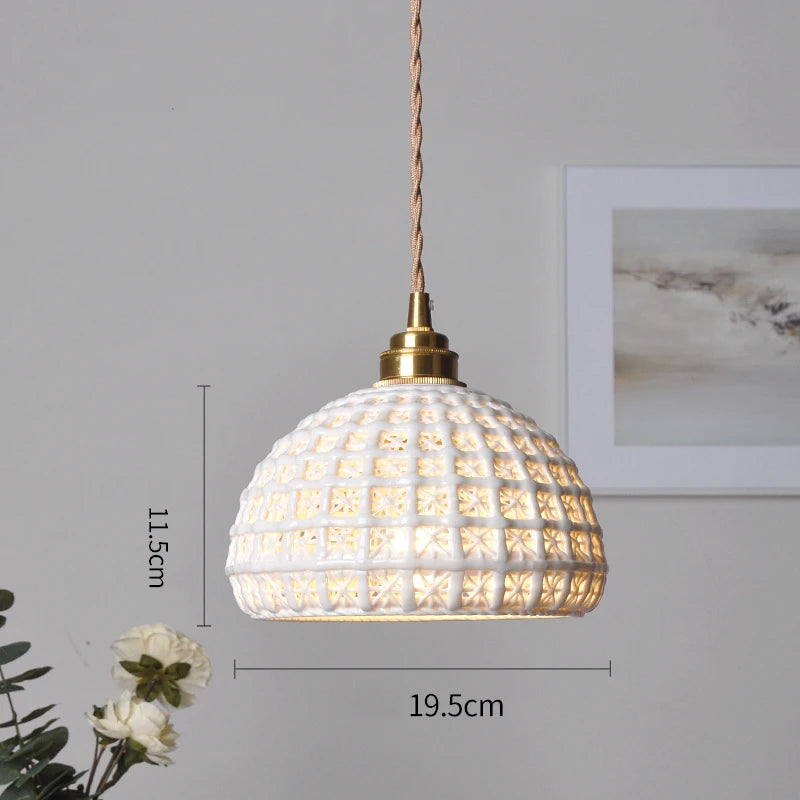 Nordic White Ceramic LED Pendant Lights Fixtures Knob Switch For Bedroom Dinning Living Room Modern Copper Hanging Lamp