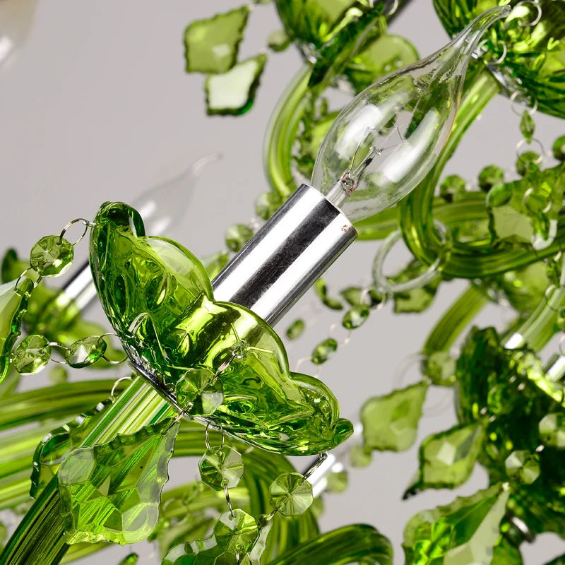 Luxury Green Crystal Chandelier - Vintage E14 Candle Pendant Light