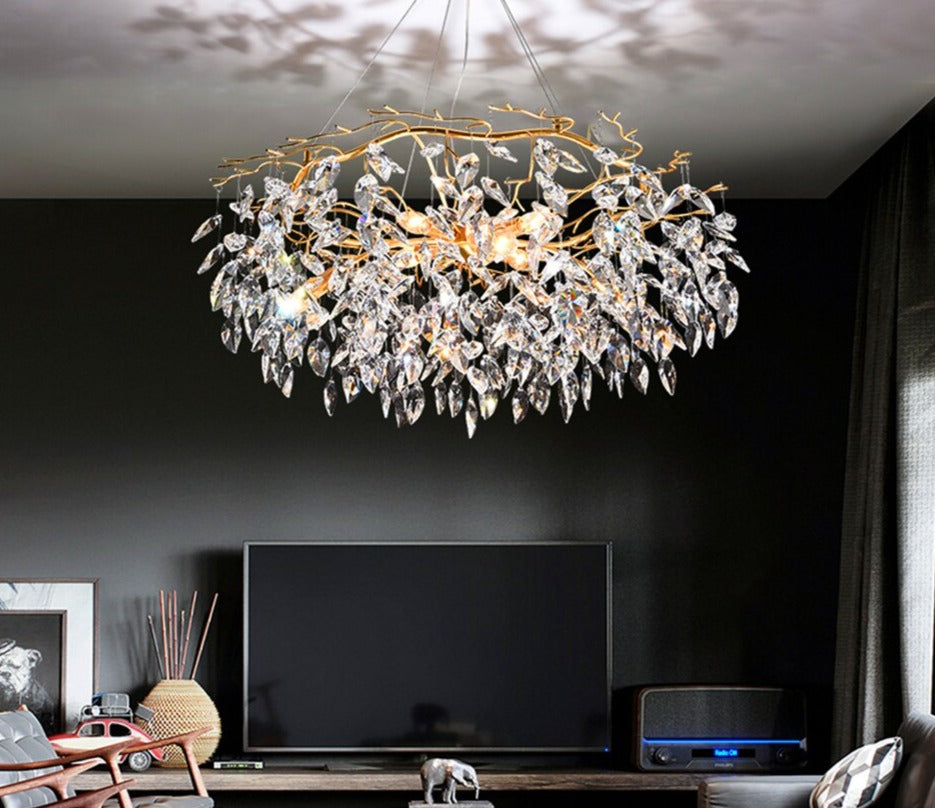Nordic Gold Crystal Chandelier Lighting Modern Large Luster LED Ceiling Chandelier Loft Art Hanging Lamp for Living Room Lusters