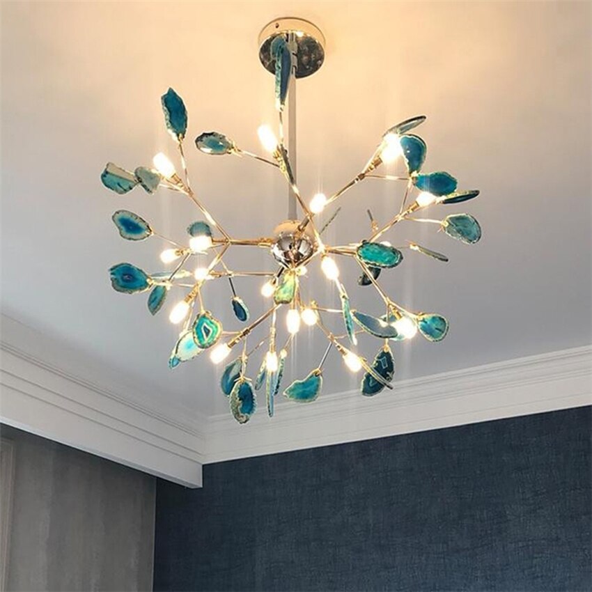 Nordic Romantic Firefly LED Chandelier Light Stylish Tree Branch/Round Metal Dining Room Restaurant Ceiling Spotlight Chandelier